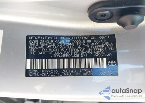 2010 Toyota Corolla Le z USA, uszkodzony, nr VIN JTDBU4EE0AJ081571